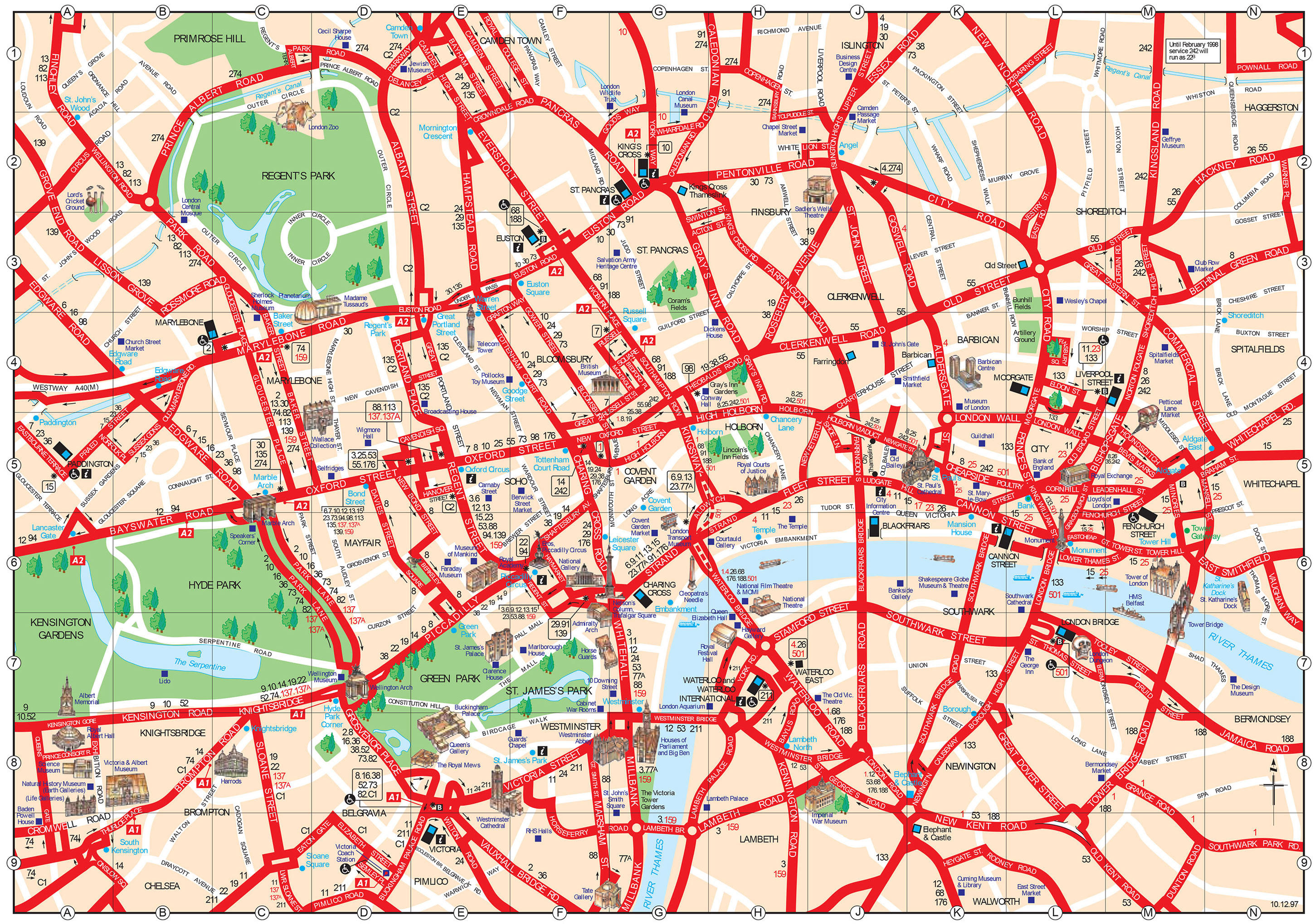 Touristischen karte von London : Sehenswürdigkeiten und Touren