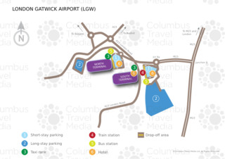 Karte, plan und terminalplan von London Gatwick Flughafen (LGW)
