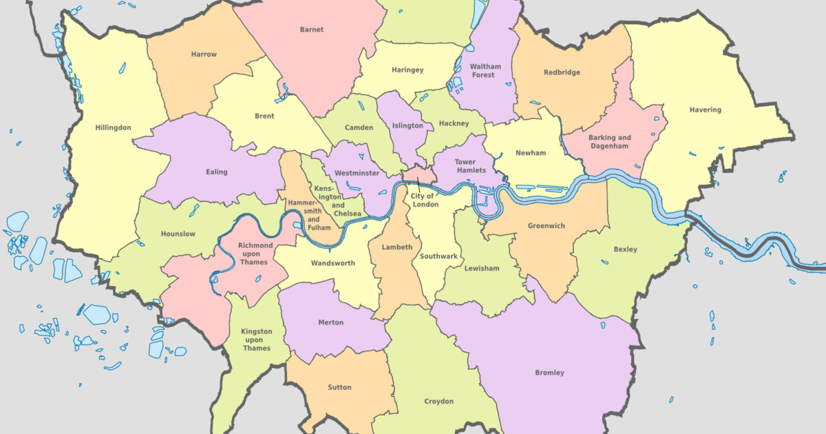 Karte und plan die 32 bezirke (boroughs) und stadtteile