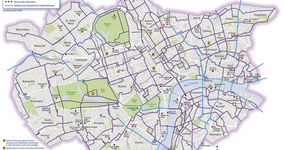 Karte und plan die radwege und stationen von London