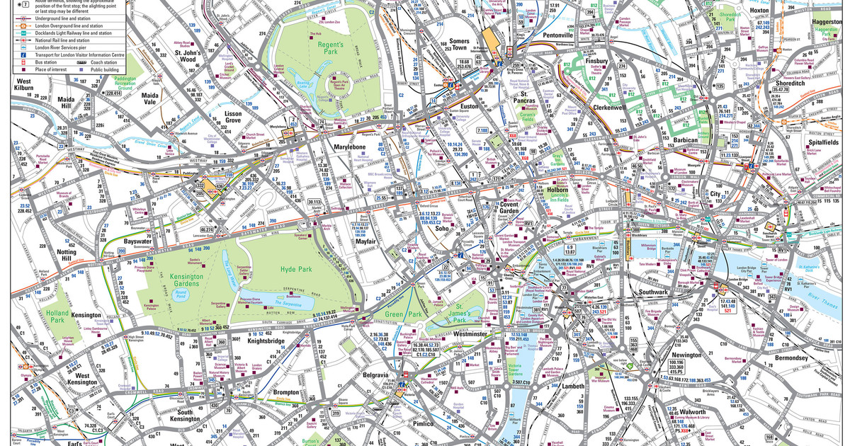Bus netzplan und karte von London : stationen und linien